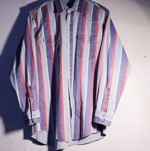 Vintage Vertical Striped Wrangler Casual Button Down Shirt